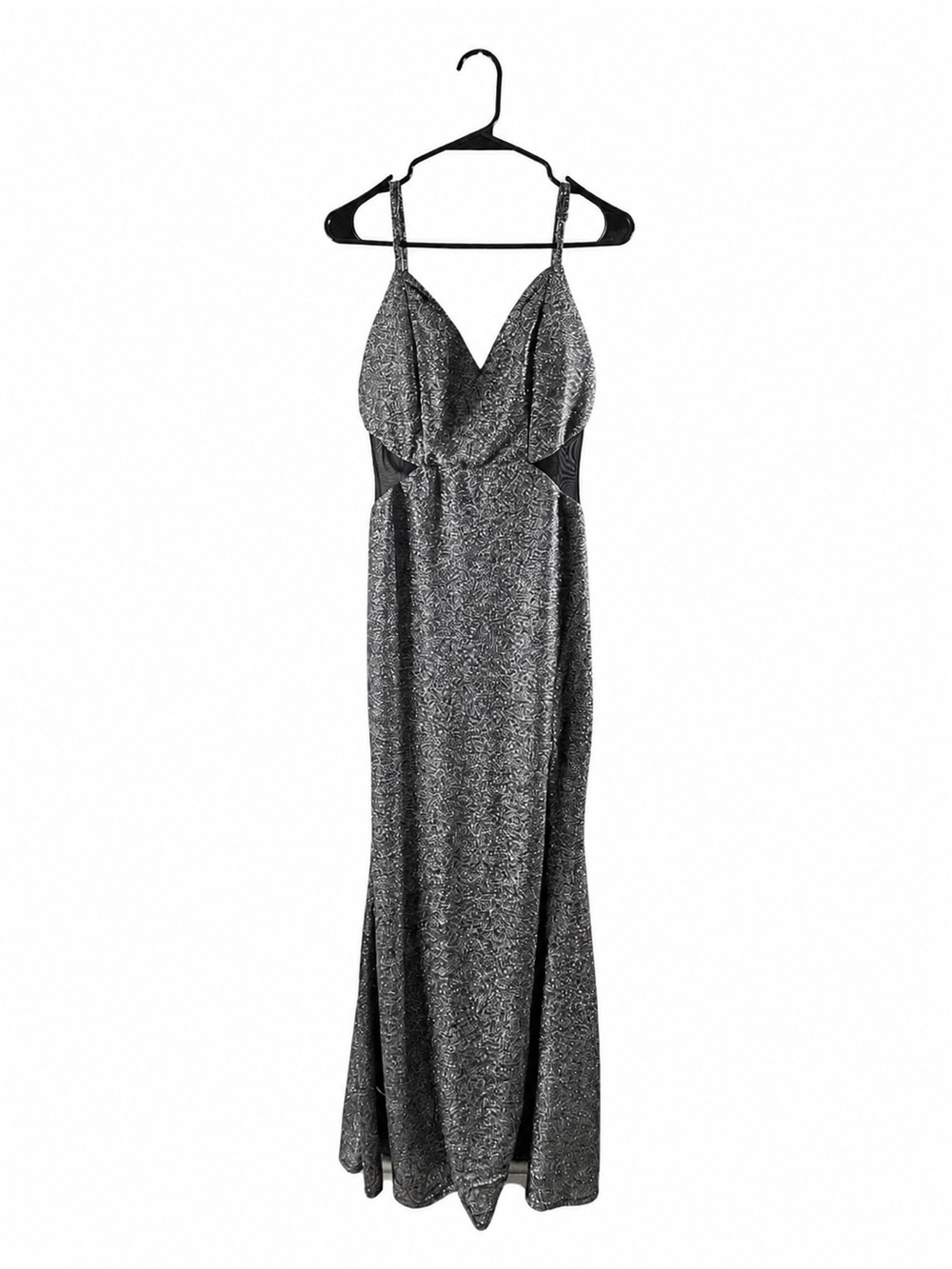 Trixxi Silver Sparkle V-Neck Maxi Dress with Spaghetti Straps